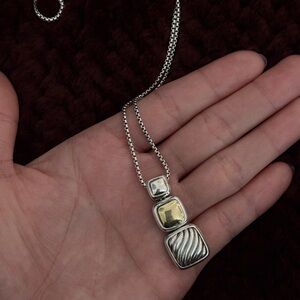 David Yurman Chiclet Cable Triple Drop Sterling Silver 925 -750 Gold Necklace